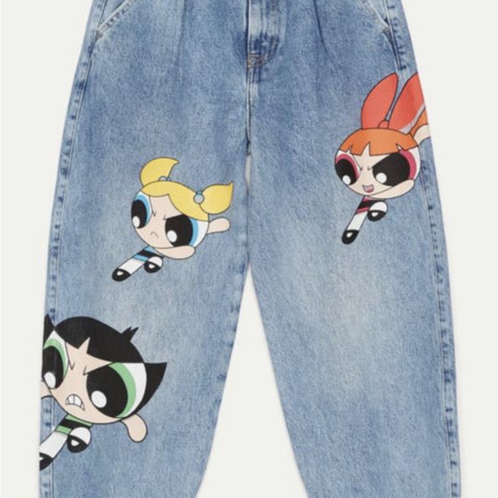 Bershka Blue Jeans with Cartoon Print
